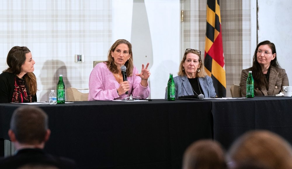 Four women seated on a panel.