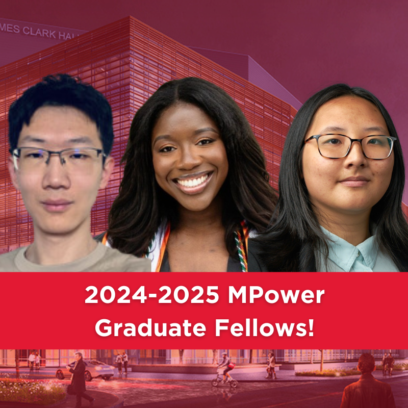 Photo of 2024-2025 MPower Graduate Fellows with Clark Hall pictured on red background.