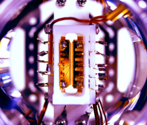 Photo of a purple quantum chip.